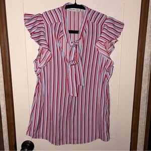Abercrombie & fitch Womens blue & red Striped Sleeveless Tie Neck Top, Size XS